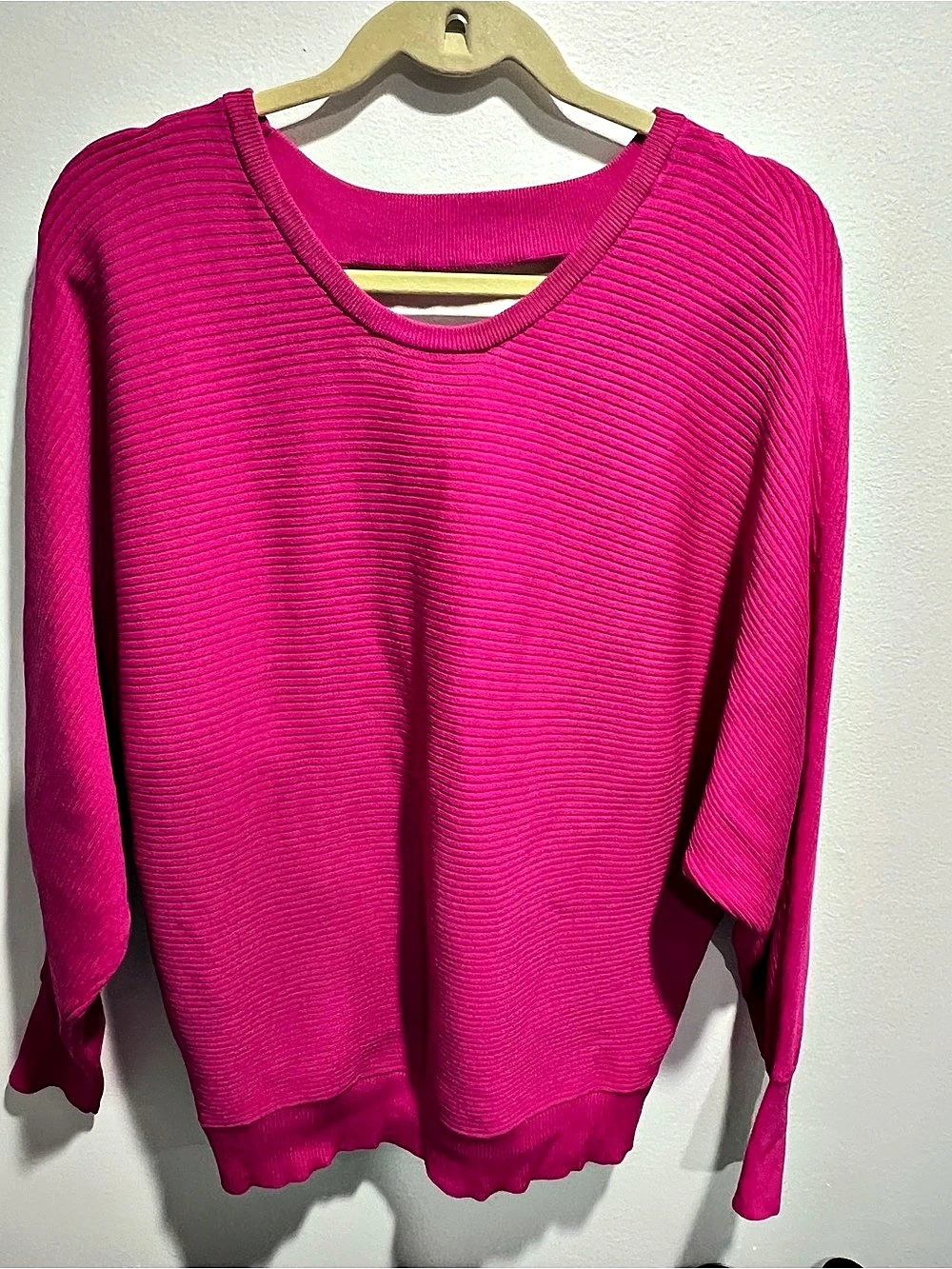 Express Ribbed Open Back Dolman Sleeve Sweater Pink Large